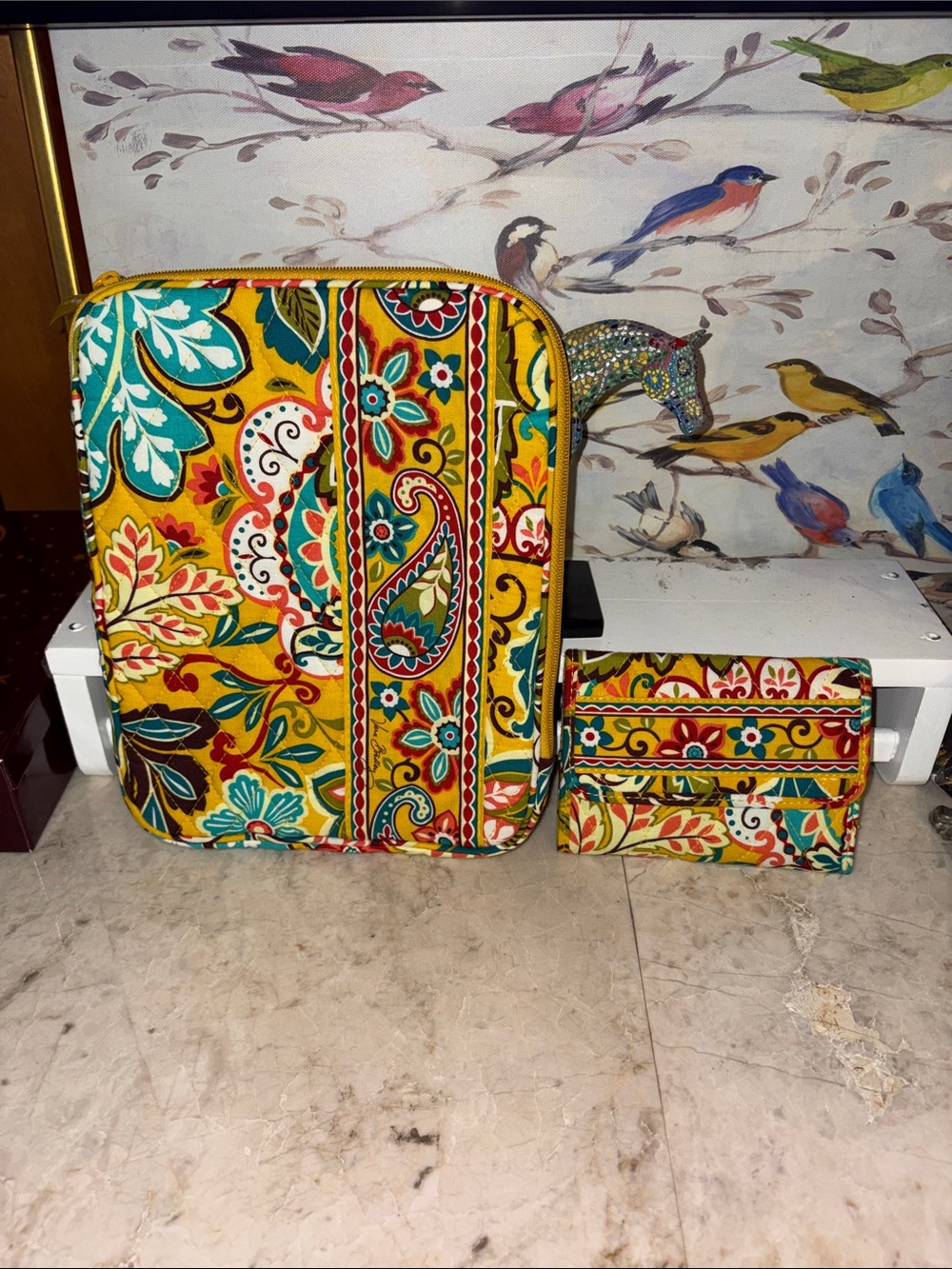 Vera Bradley Yellow Paisley Travel Case and Matching Wallet